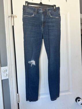 Wrangler Retro Green Jean High Rise Skinny Distressed Blue Jeans 28x28